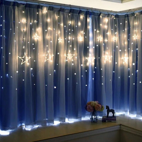 Image of 138 LED Star Window Curtain String Lights, 12 Stars 8 Modes Decorative Twinkle Stars Lights with Remote Control Lights for Indoor Outdoor