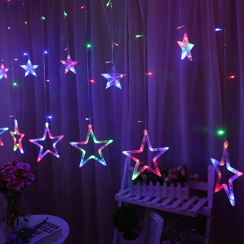 Image of 138 LED Star Window Curtain String Lights, 12 Stars 8 Modes Decorative Twinkle Stars Lights with Remote Control Lights for Indoor Outdoor