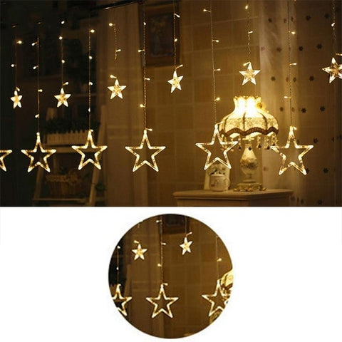 Image of 138 LED Star Window Curtain String Lights, 12 Stars 8 Modes Decorative Twinkle Stars Lights with Remote Control Lights for Indoor Outdoor
