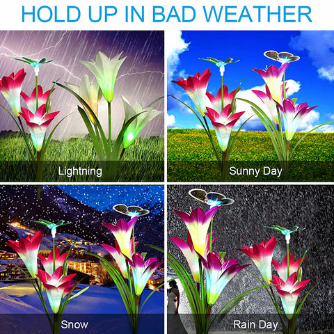 Image of 2 Sets of Outdoor Solar Garden Stake Lights, Upgraded LED Solar Powered Light, Multi-Color Auto-Changing 8 Bigger Lily Flower Decorative Lights for Garden, Patio, Backyard
