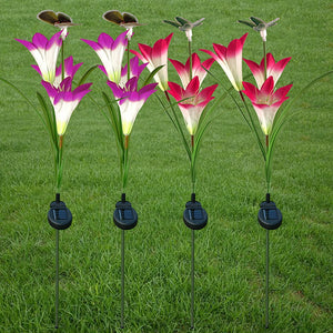 2 Sets of Outdoor Solar Garden Stake Lights, Upgraded LED Solar Powered Light, Multi-Color Auto-Changing 8 Bigger Lily Flower Decorative Lights for Garden, Patio, Backyard
