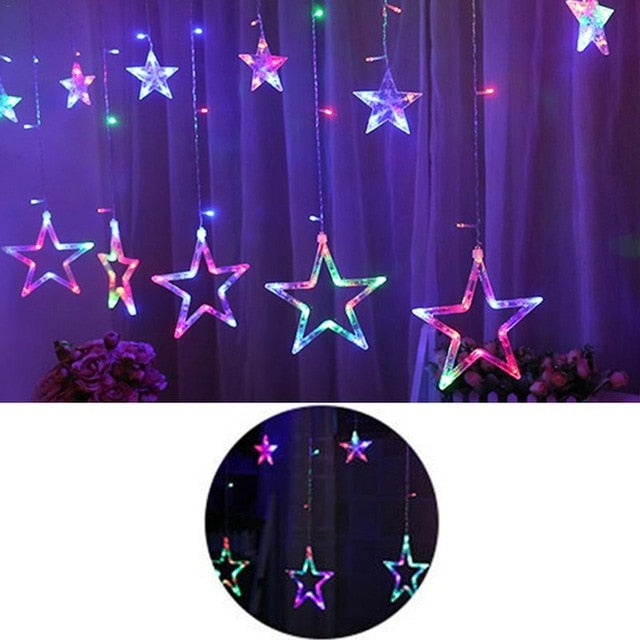 138 LED Star Window Curtain String Lights, 12 Stars 8 Modes Decorative Twinkle Stars Lights with Remote Control Lights for Indoor Outdoor