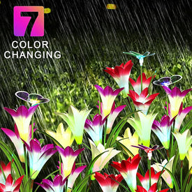 2 Sets of Outdoor Solar Garden Stake Lights, Upgraded LED Solar Powered Light, Multi-Color Auto-Changing 8 Bigger Lily Flower Decorative Lights for Garden, Patio, Backyard