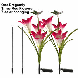 2 Sets of Outdoor Solar Garden Stake Lights, Upgraded LED Solar Powered Light, Multi-Color Auto-Changing 8 Bigger Lily Flower Decorative Lights for Garden, Patio, Backyard